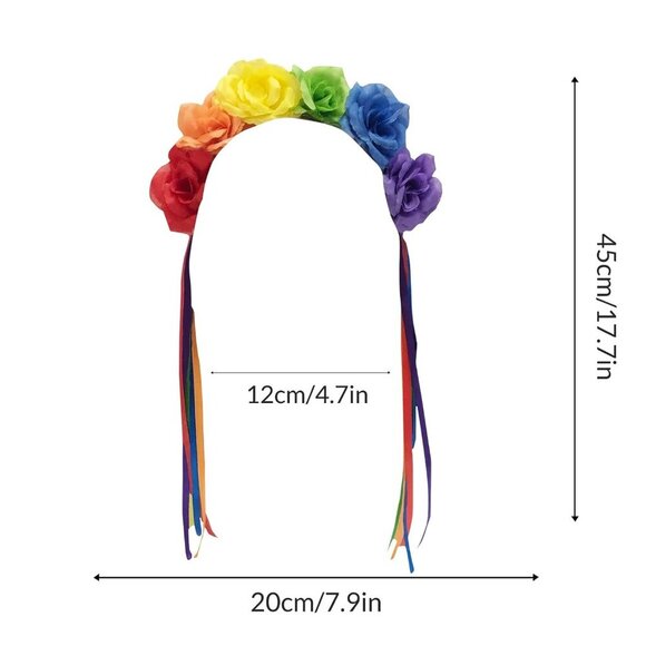 Rainbow Pride Headband Women Rose Flower Crown Boho Accessories for Pride - Picture 5 of 8